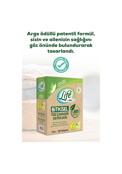 Life by Fakir %100 Bitkisel Bazlı Doğal Toz Çamaşır Deterjanı 30 Yıkama 1500 G