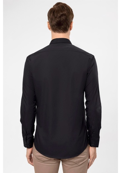 Süvari Siyah Slim Fit Düz Klasik Yaka Gömlek