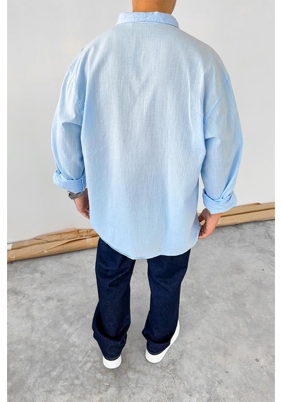 Bebe Mavi Oversize Fresh Keten Gömlek Bebe Mavi