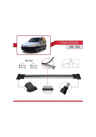Citroen Berlingo 1996-2003 Arası İle Uyumlu Fly Model Ara Atkı Tavan Barı Gri 4 Adet Bar