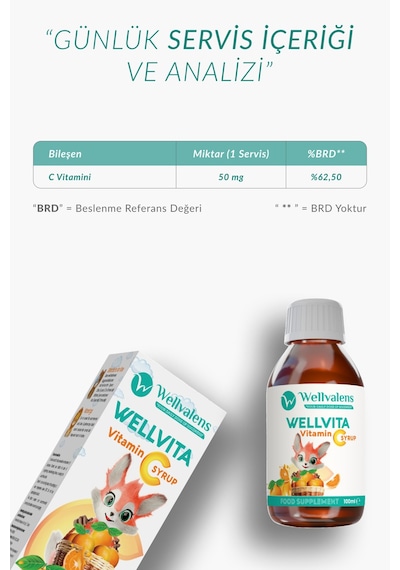 Wellvalens Wellvita Vitamin C Şurup 100 Ml - Çocuklar İçin C Vitamini Takviyesi - Portakal Aromalı Sıvı Form