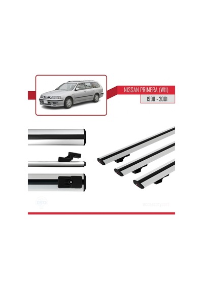Nissan Primera W11 1998-2001 Arası İle Uyumlu Basic Model Ara Atkı Tavan Barı Gri 3 Adet