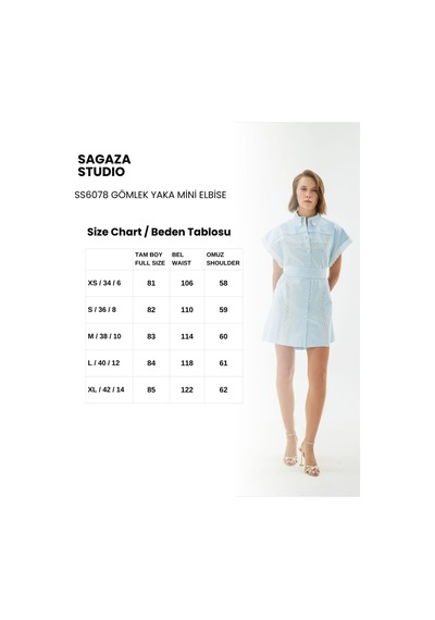 Sagaza Studio Ss6078 Gömlek Dantel Detaylı Mini Elbise Mavi