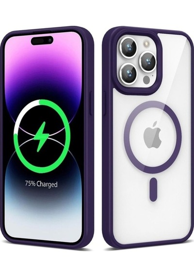 Apple Uyumlu iPhone 14 Pro Kılıf M-safe Wireless Şarj Özellikli Silikon Zore Ege Kapak Derin Mor
