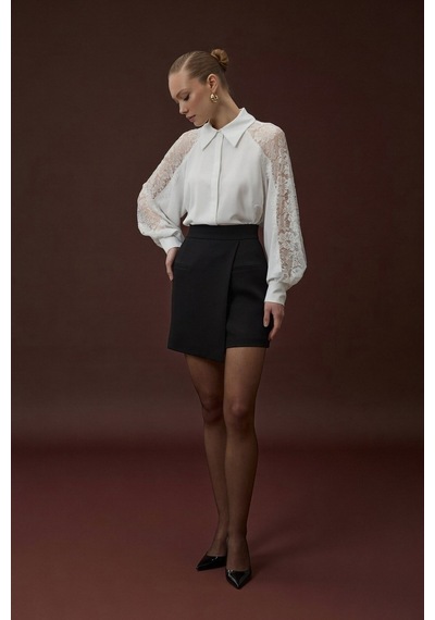 Sateen Talia Şort Etek - Siyah-137063 Siyah