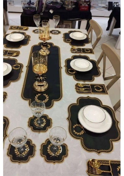 Başak Siyah Gold Amerikan Servis 6 Kişilik 19 Parça Runner Seti Siyah