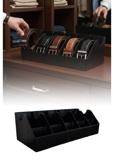 10 Bölmeli Kemer Organizer, Çorap, Kravat, Takı, Makyaj, Çekmece, Dolap İçi Depolama Siyah