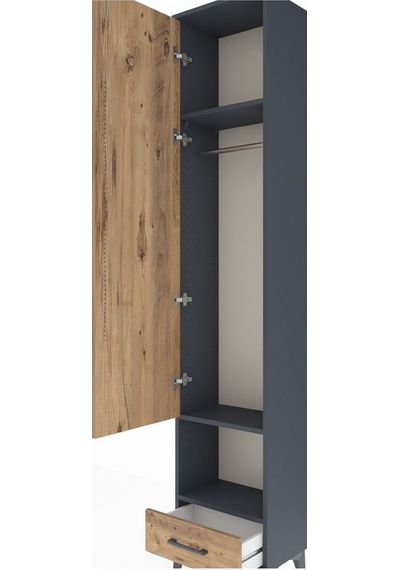 Arges Dolap 3 Raflı Tek Çekmeceli Tek Askılı 44x30x221 Antrasit-çam Antrasit
