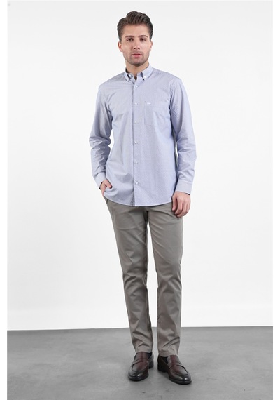 İmza Beyaz - Lacivert Düğmeli Yaka Uzun Kol Cepli Comfort Fit Pamuk Gömlek 1004260170 M İmza Beyaz - Lacivert Düğmeli Yaka Uzun Kol Cepli Comfort Fit Pamuk Gömlek 1004260170 M