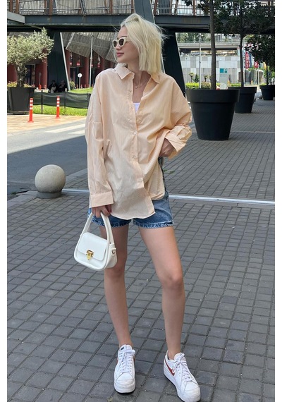 Madmext Sarı Çizgili Over Fit Gömlek Mg1525 Sarı