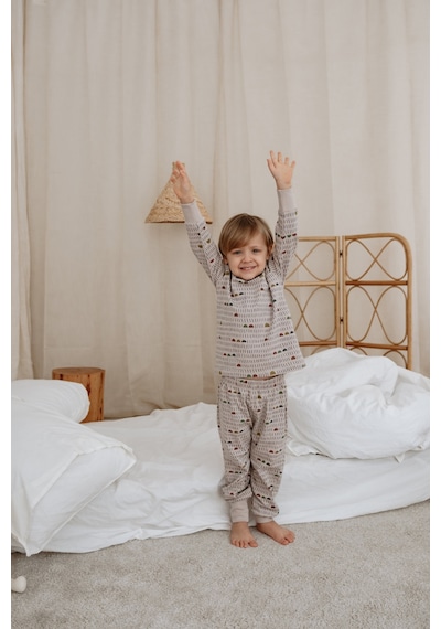 Geometrik Baskılı Color Shapes Çocuk Pijama Seti Gri