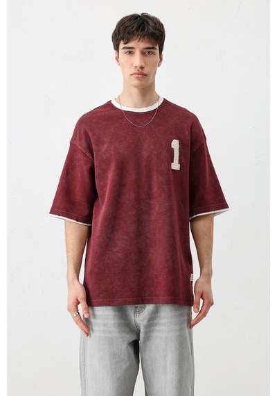 Vamos Oversize Baskılı Tişört V70-134 Bordo