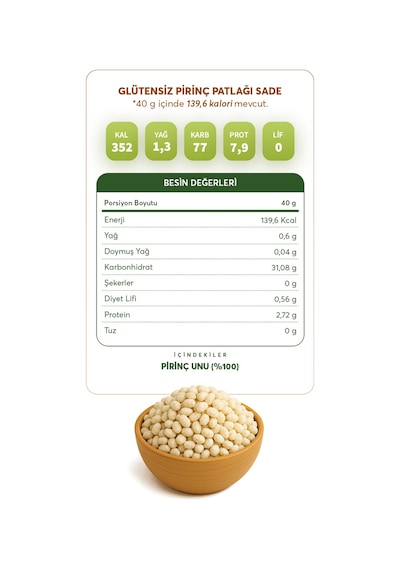 Glutensiz Fabrika Glutensiz Pirinç Patlağı Sade 250 G