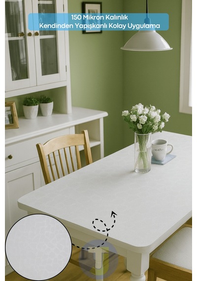 Technojet Kendinden Yapışkanlı Pvc Kaplama Folyosu 60x100cm Kendinden Desenli Beyaz