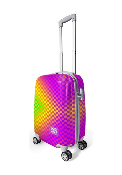 Coral High Renkli Dama Desenli Kabin Boy Valiz 50cm 16556 Neon Mercan - Su Yeşili