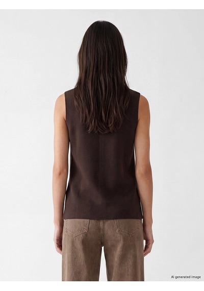 Lc Waikiki Lcw Everyday Kahverengi Bisiklet Yaka Kadın Triko Yelek Dark Brown