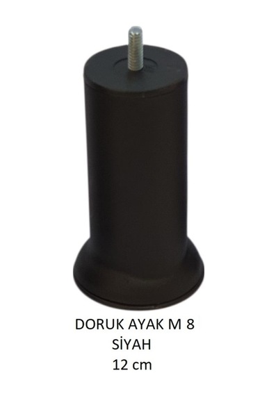 Doruk Ayak, Cıvatalı Baza Koltuk Dolap Ayağı, Metal, Siyah, M8, 12 Cm Siyah