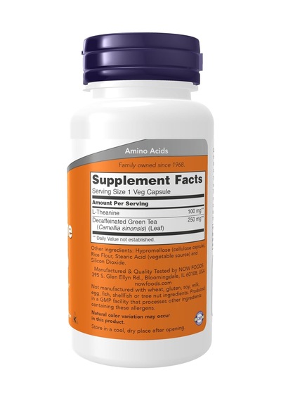 Now Foods Supplements, L-theanine 100 Mg With Decaf Green Tea, St