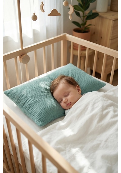 Çift Katlı Müslin Çocuk Yastık Kılıfı %100 Pamuk 35x45 cm 2’li Bebek Çocuk Kılıf Seti Yeşil