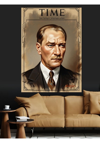 Time Kapak Ve Mustafa Kemal Atatürk Dekoratif Kanvas - Mdf Ahşap Tablo