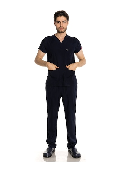 Unisex Likralı Siyah Doktor / Hemşire Forması