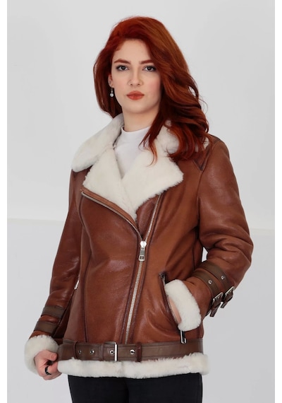 M M Marki Marki Hakiki Deri Kaban, Içi Kürklü, Kemerli, Kollarda Kemer Detaylı, Taba, 70 Cm - 102622 Kahverengi