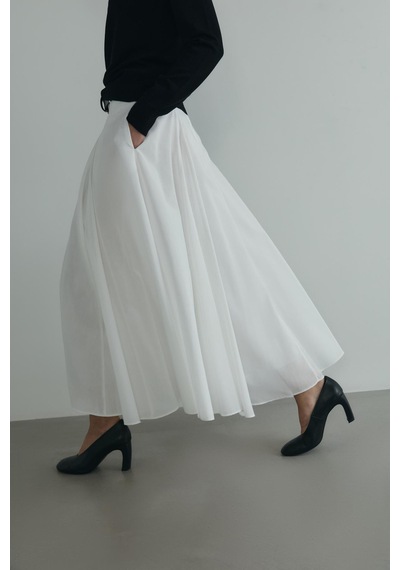 Suud Collection Beyaz Liza Kemerli Etek