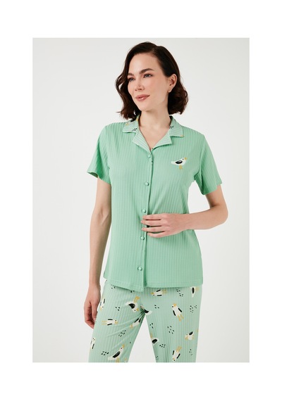 Lela Regular Fit Gömlek Yaka Kısa Kollu Bayan Pijama Takımı 65740102 Mint