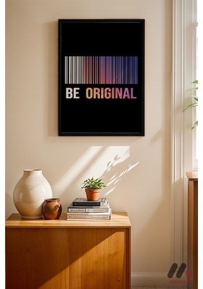 Be Original Barkod Tipografi, Siyah Çerçeveli Duvar Tablosu - Motivasyon Hediyesi