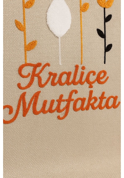 Kraliçe Mutfakta Nakışlı Keten Yıkanabilir Mutfak Önlüğü Standart Beden 1 Adet 50x70 Cm Bej