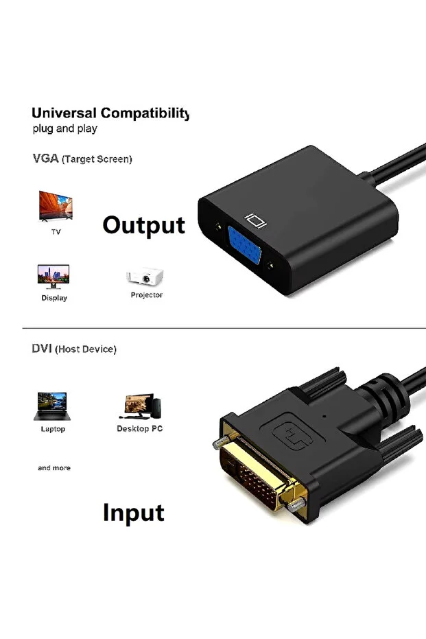 Dvı - D 24 1 To Vga Aktif Dönüştürücü Kablo Dvı-d Erkek - Vga Dişi Dvı In Vga Out Dvı Vga