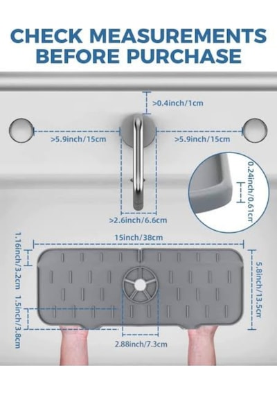 Silikon Musluk Matı Su Geçirmez Lavabo Kenar Damlatmaz Altlık Düzenleyici Mat Gri