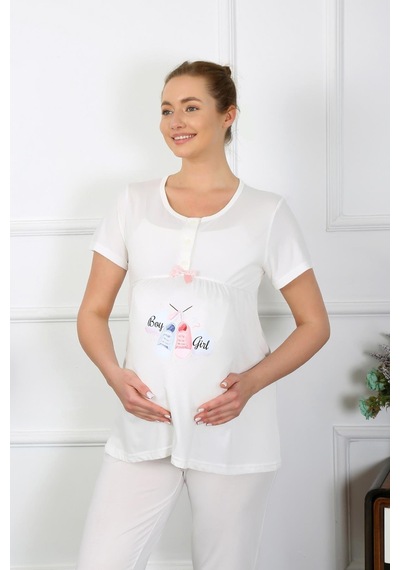 Akbeniz Kadın Kısa Kol Hamile Lohusa Pijama Takımı Ekru 45210-ekru