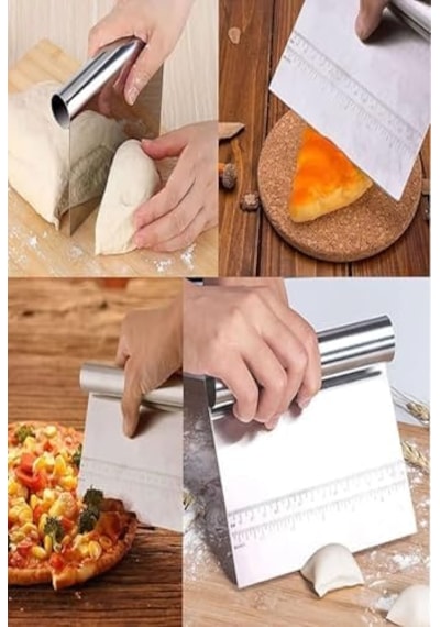 Paslanmaz Çelik Hamur Kesme Ve Kazıyıcı Spatula Ölçü Çizgili Pasta Kek Kesici Aparat 0