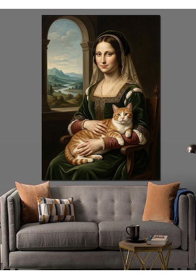 Kedisini Seven Leonardo Mona Lisa Dekoratif Kanvas - Mdf Ahşap Tablo