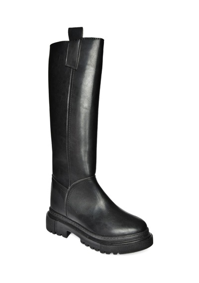 Fox Shoes R973201109 Siyah Cilt Kalın Tabanlı Kadın Çizme Siyah