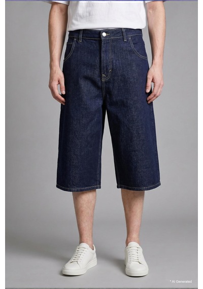 Defacto %100 Pamuk Super Baggy Fıt Lacivert Bermuda Jean Şort I3978ax26hsnm34 Mavi-nm34