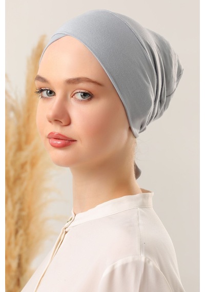 Melodi Scarf Bağlamalı Dikişsiz Çapraz Bone Açık Gri Açık Gri