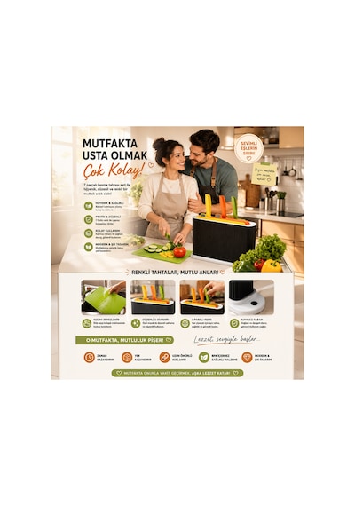 Porsima 1075 3 Bıçaklı Standlı Çoklu Kesme Tahtası Seti Siyah - Beyaz