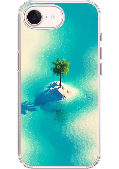 İphone 17e Uyumlu Adada Palmiye Baskılı Silikon Kılıf Renkli