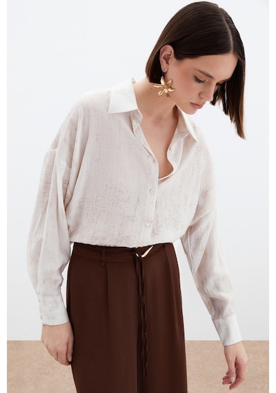 Sateen Desenli İnce Salaş Gömlek - Taş-136014 Taş