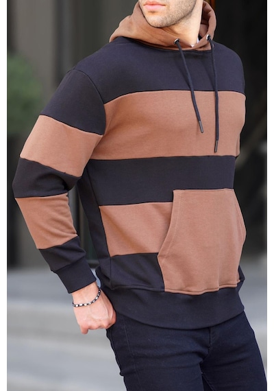 Madmext Siyah Kapüşonlu Çizgili Erkek Sweatshirt 6144-siyah Siyah