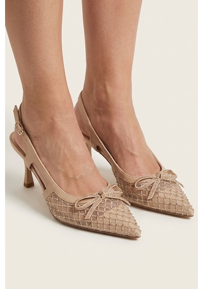 Kriste Bell Lori Orjinal Kristebell İthal Fiyonk Taş Detaylı Kadın Topuklu Ayakkabı Bej