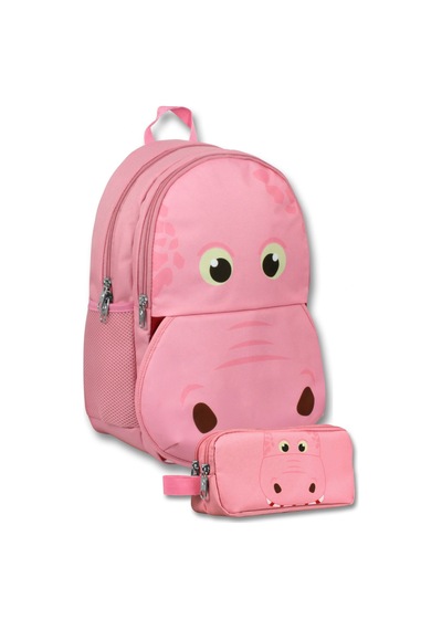Ümit Çanta Pembe Kız Çocuk Pembe Hipopotam Şekilli İlkokul Çantası Ve Kalemlik Seti - Setumt6030c
