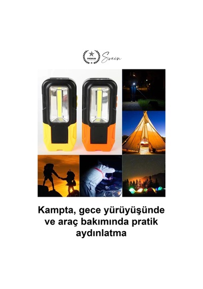 Pilli Cob Led Çalışma Lambası Mıknatıslı Kancalı Taşınabilir Projektör Işık Kamp Feneri Garaj Tamirh Beyaz
