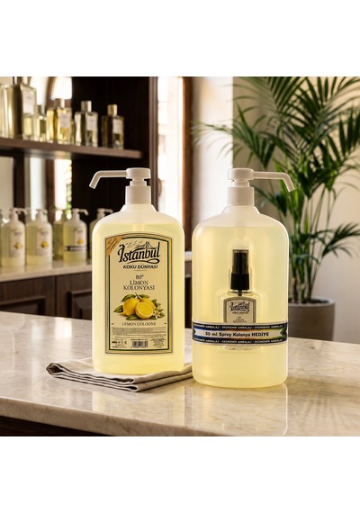 İstanbul Koku Dünyası Limon Kolonya 900ml Sprey Hediye 50ml- 12'li Paket