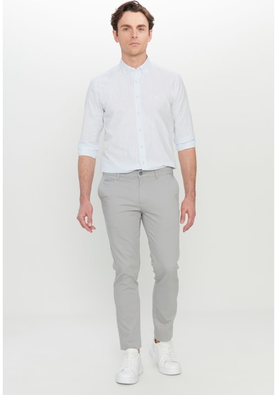 AC&Co / Altınyıldız Classics  Erkek Grı Pamuklu Slim Fit Dar Kesim Armürlü Yan Cepli Esnek Casual Pantolon Gri