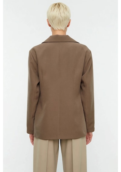 Benerly Kadın Oversize Ceket Yaka Uzun Kol Düz Desenli Blazer Ceket Fonks Vizon