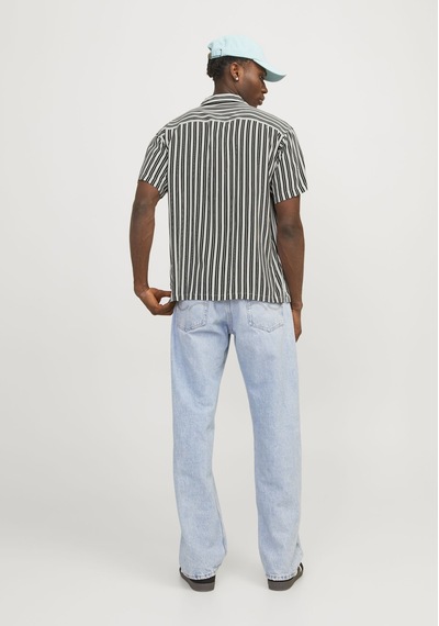 Jack & Jones Erkek Çizgili Kisa Kollu Gömlek - Luke 12255197 Bright White Beyaz