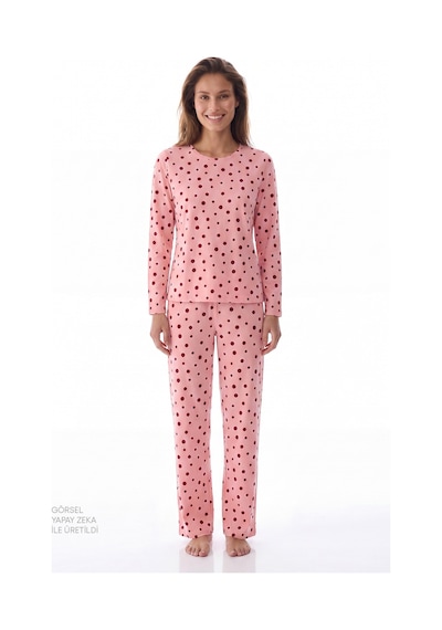 Penti Pembe Berry Puantiye Desenli Uzun Kollu Pijama Takımı Pk32